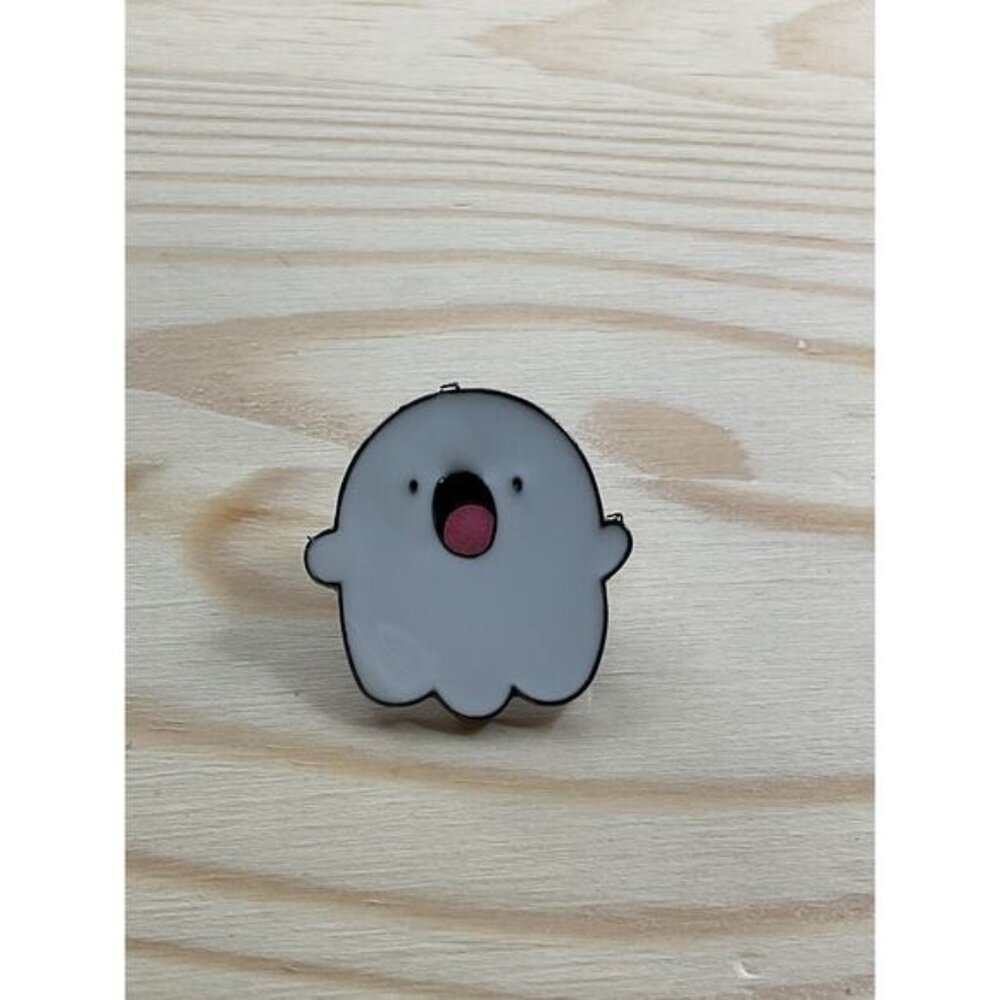 Cute Ghost Enamel Lapel Pin With Silver-Tone Metal Backing